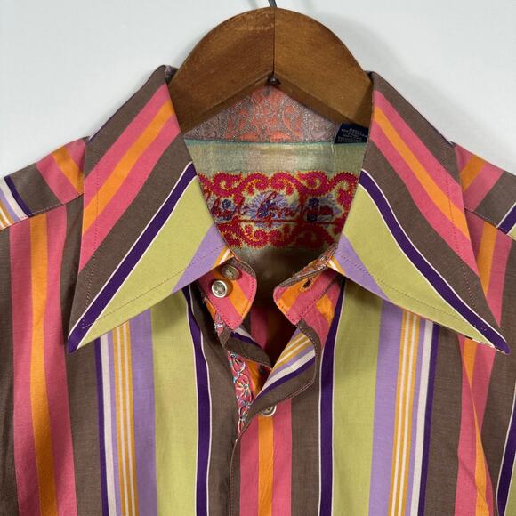 Robert Graham Mens L Bold Multicolor Stripe Button Front Shirt Flip Cuff Cotton - Picture 6 of 14